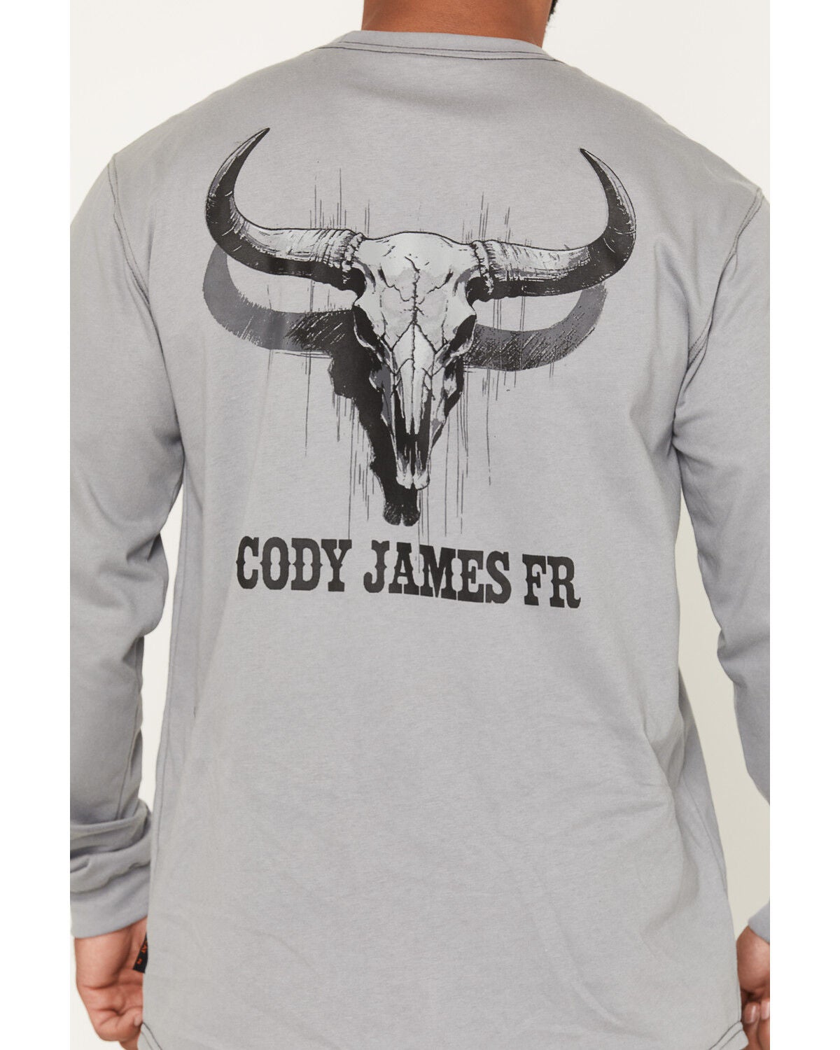 Image #3 - Cody James Men's FR Horns Long Sleeve Graphic Work T-Shirt, Charcoal, hi-res