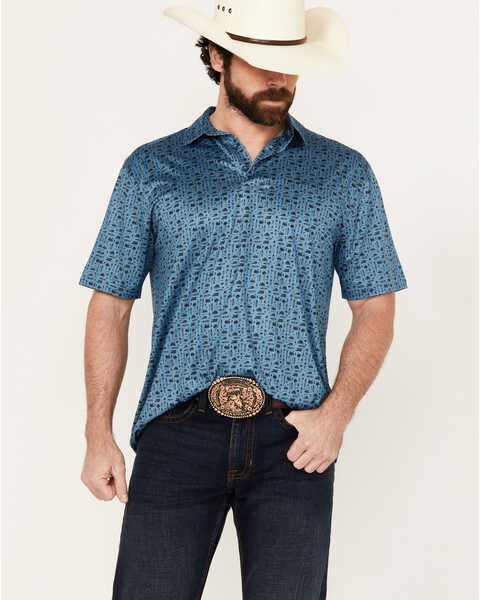 Ariat Men's Charger 2.0 Novelty Print Short Sleeve Performance Polo Shirt , Blue, hi-res
