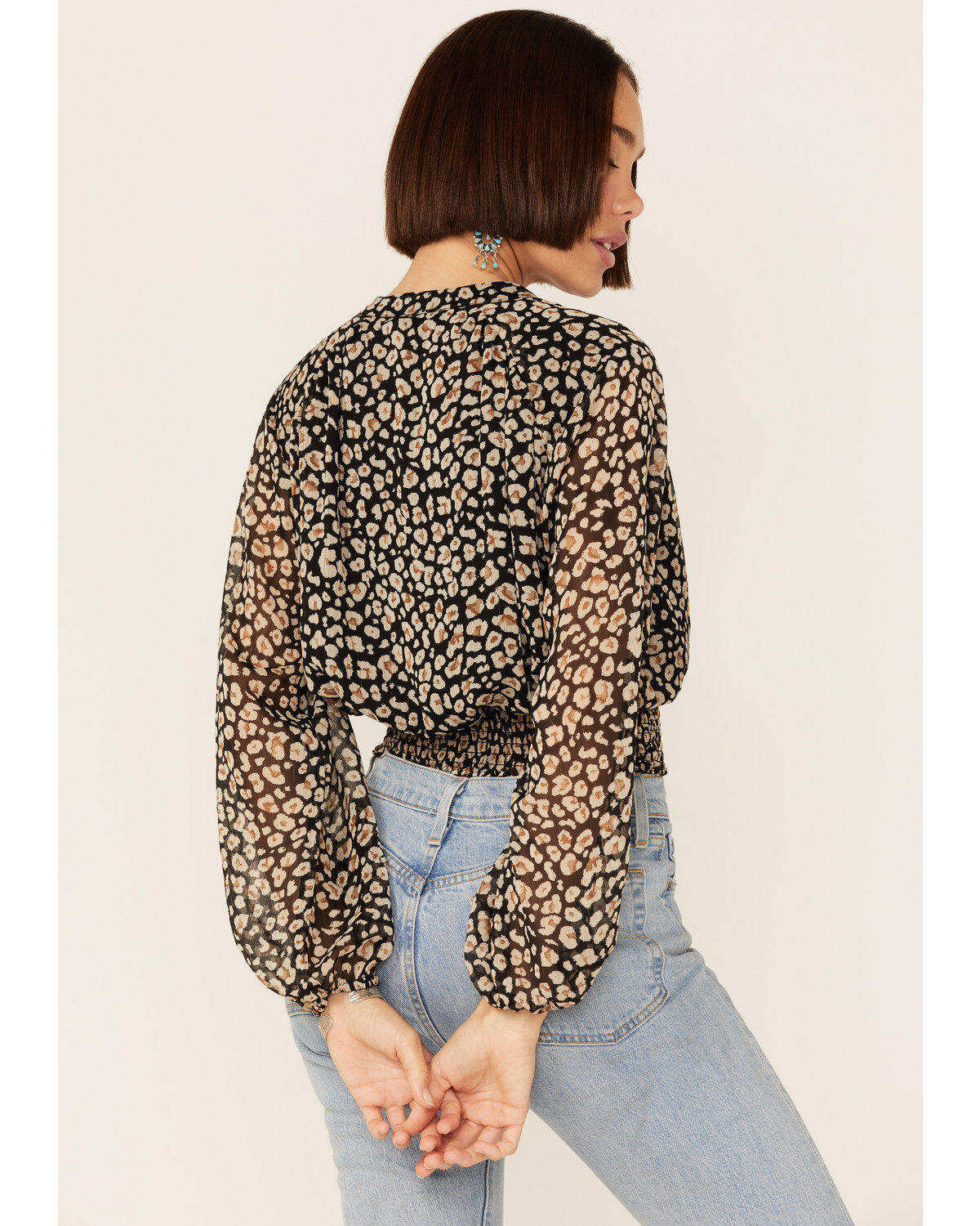 Image #3 - Lush Women's Floral Cropped Blouse, Black, hi-res