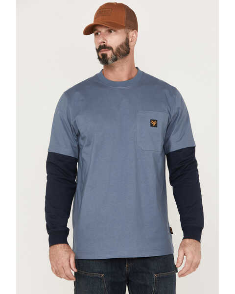 Hawx Men's Layered Pocket Twofer Sleeve Work T-Shirt , Light Blue, hi-res