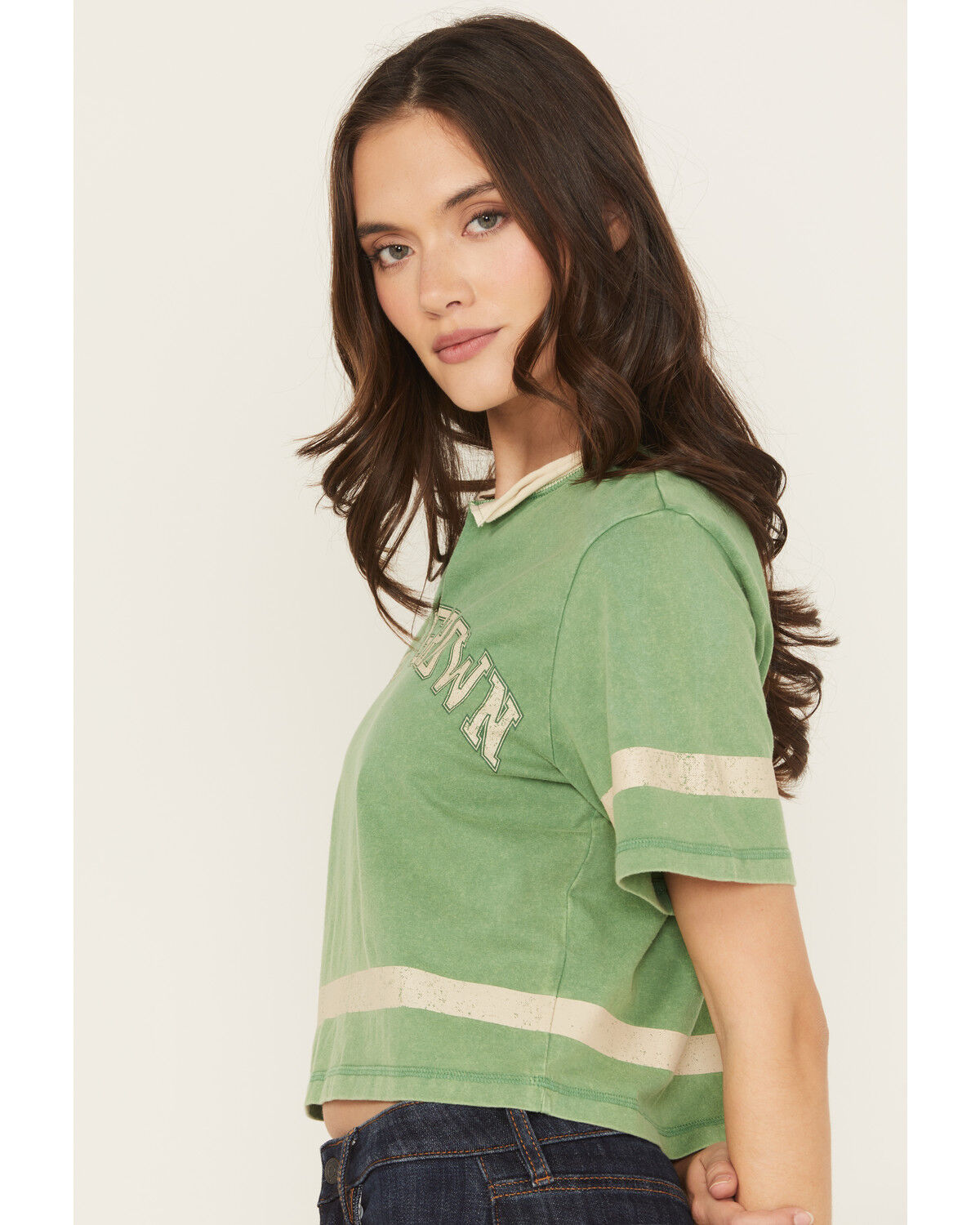 Image #2 - Cleo + Wolf Women's Emmett Homegrown Relaxed Fit Varsity Tee, Green, hi-res