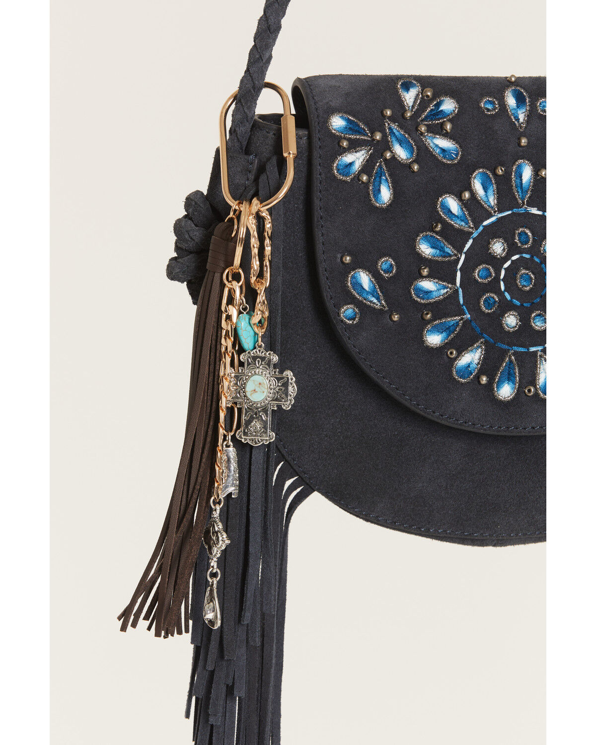 Shyanne Women's Mix Metal Fringe Tassel Bag Charm, Black, hi-res