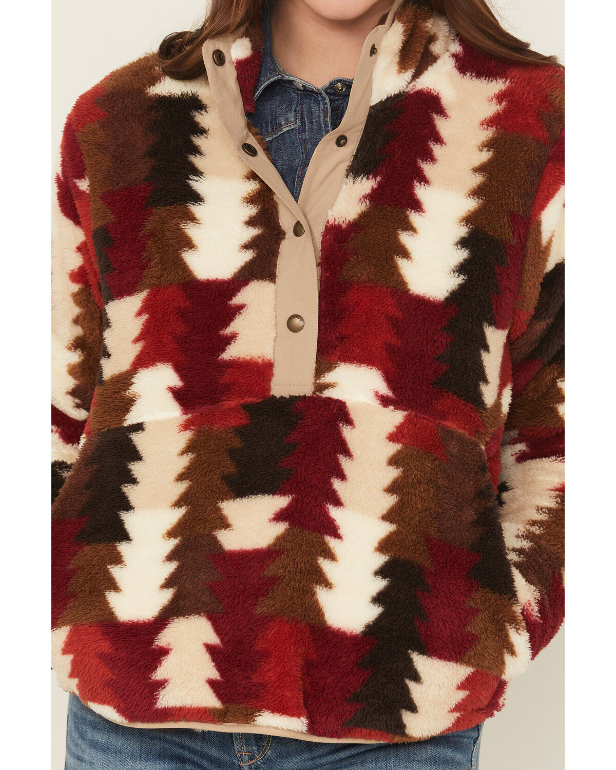 Image #3 - Ariat Women's Triangle Print Berber Pullover, Burgundy, hi-res