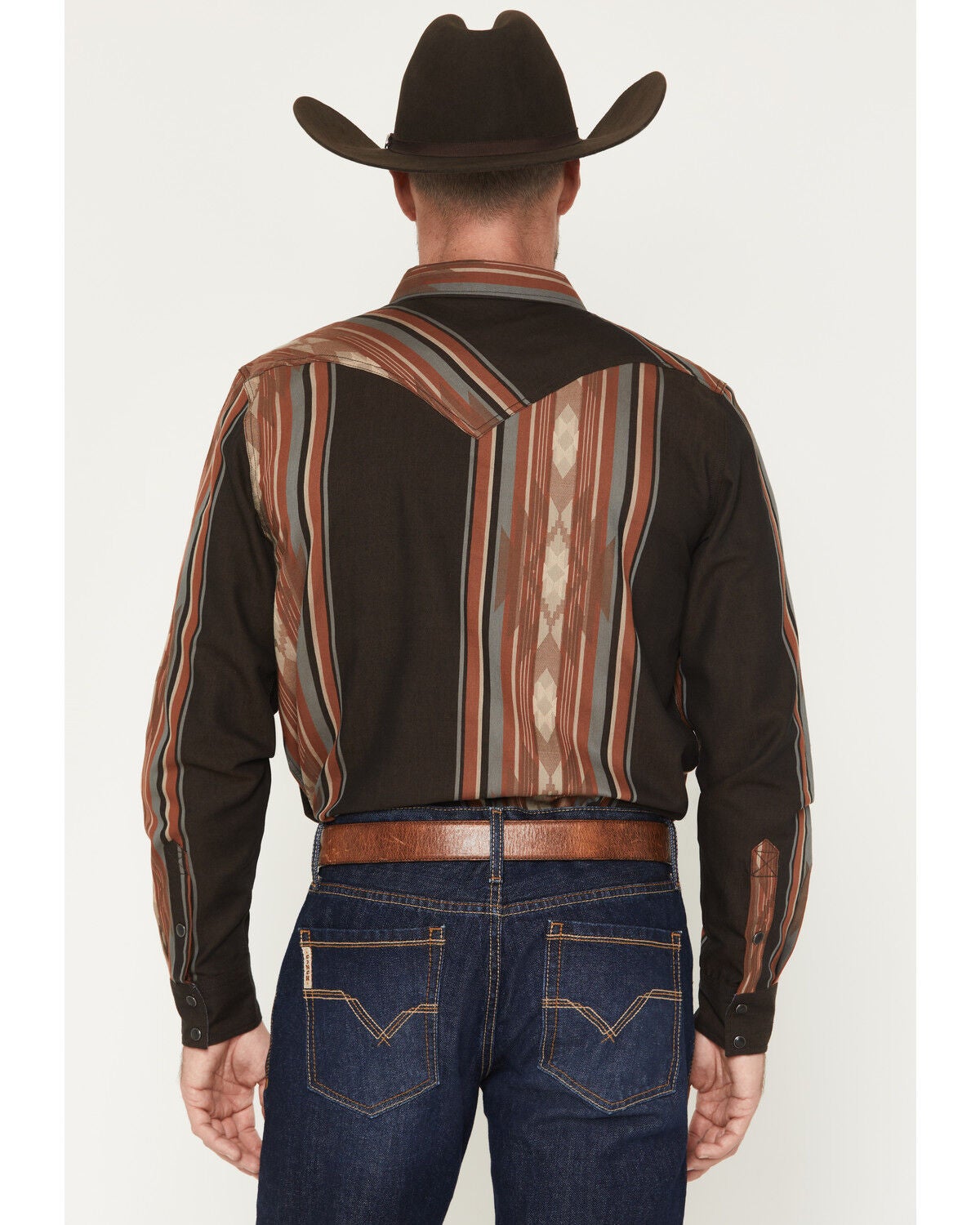 Image #4 - Cody James Men's Desert Trail Southwestern Stripe Print Long Sleeve Snap Western Shirt, Rust Copper, hi-res