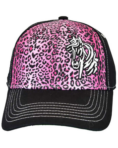Cowgirl Hardware Girls' Pink Leopard Print Bell Horse Solid-Back Ball Cap , Black, hi-res
