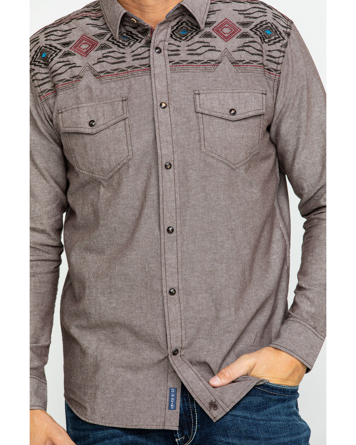 Image #4 - Moonshine Spirit Men's Peace Pipe Solid Aztec Embroidered Long Sleeve Western Shirt , , hi-res