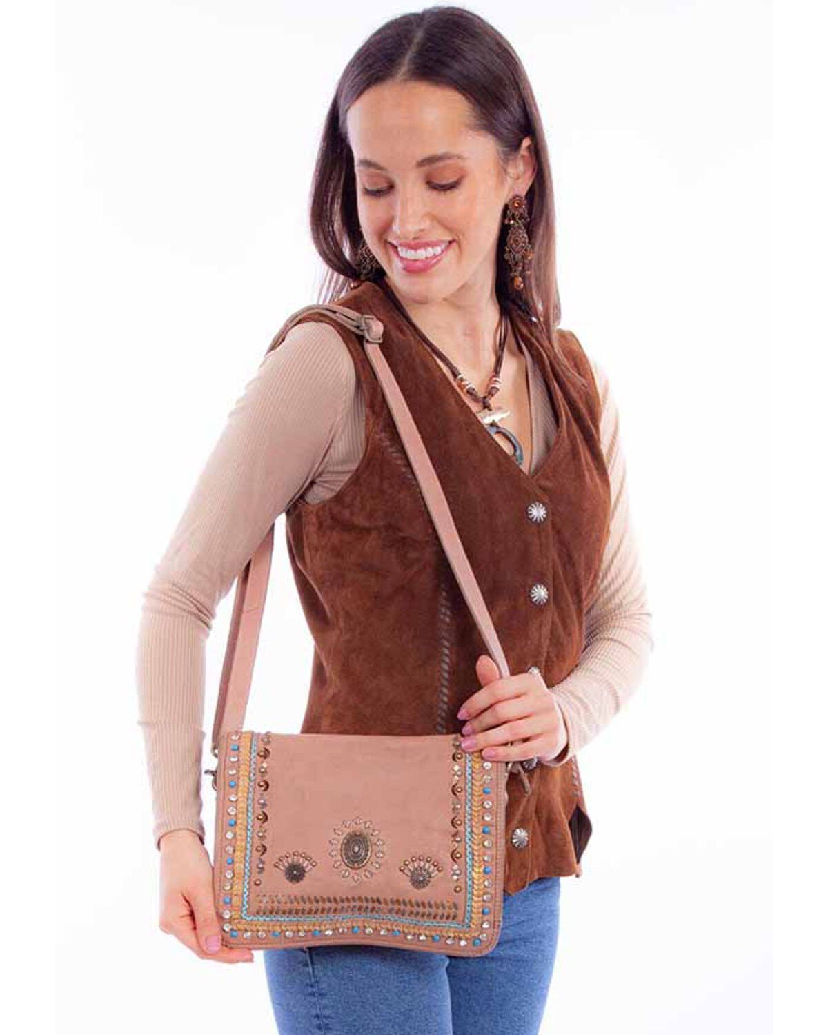 Scully Women's Braided and Studded Crossbody, Sand, hi-res