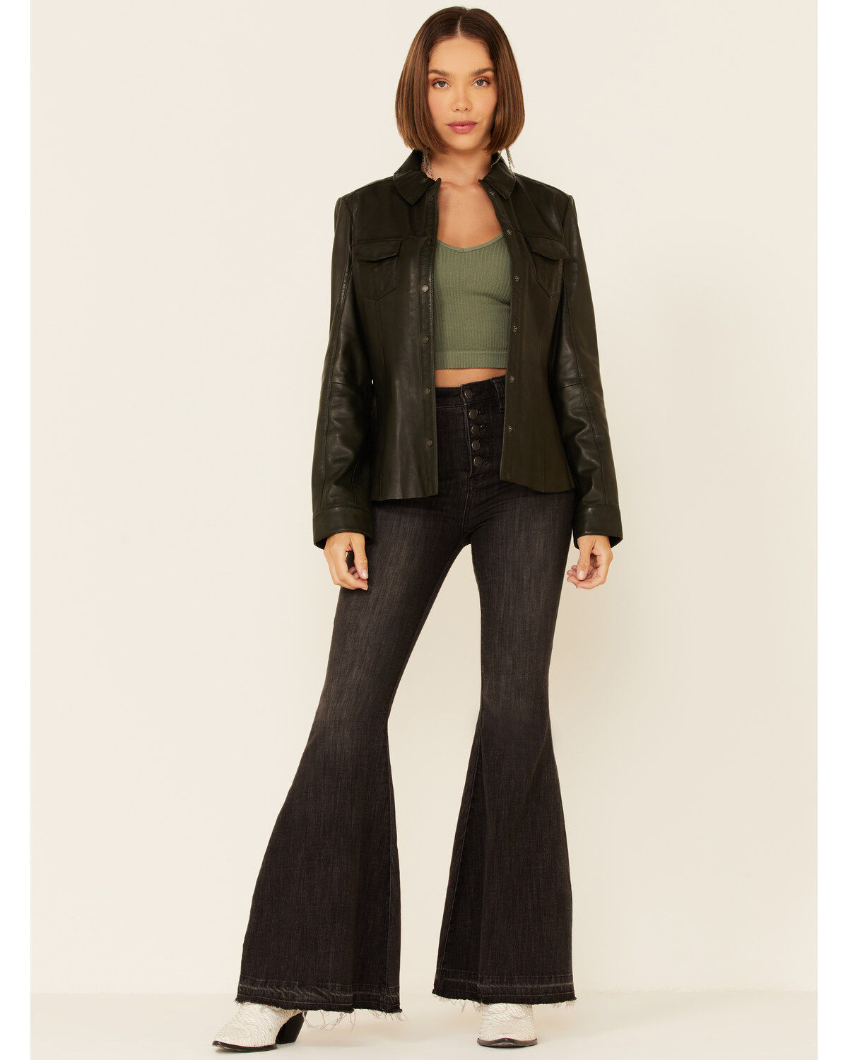 Image #2 - Scully Women's Rich Lamb Lined Snap-Front Leather Shirt Jacket, , hi-res