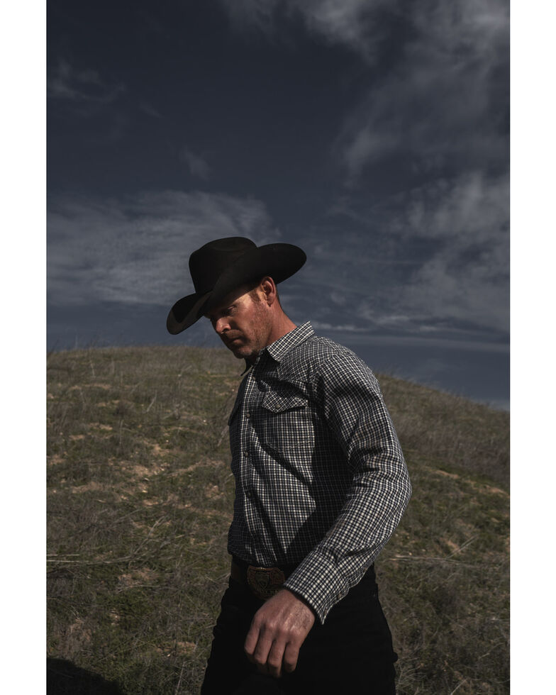 Blue Ranchwear Men's Small Plaid Long Sleeve Snap Western Shirt, Navy, hi-res
