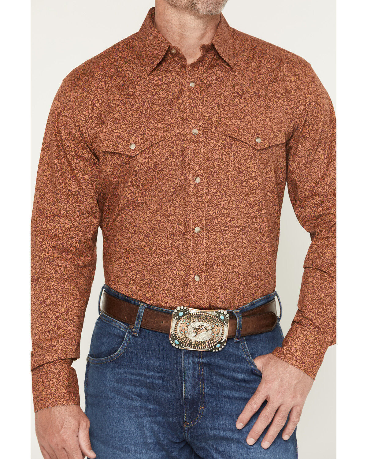 Image #3 - Wrangler 20X Men's Paisley Print Long Sleeve Snap Stretch Western Shirt, Rust Copper, hi-res