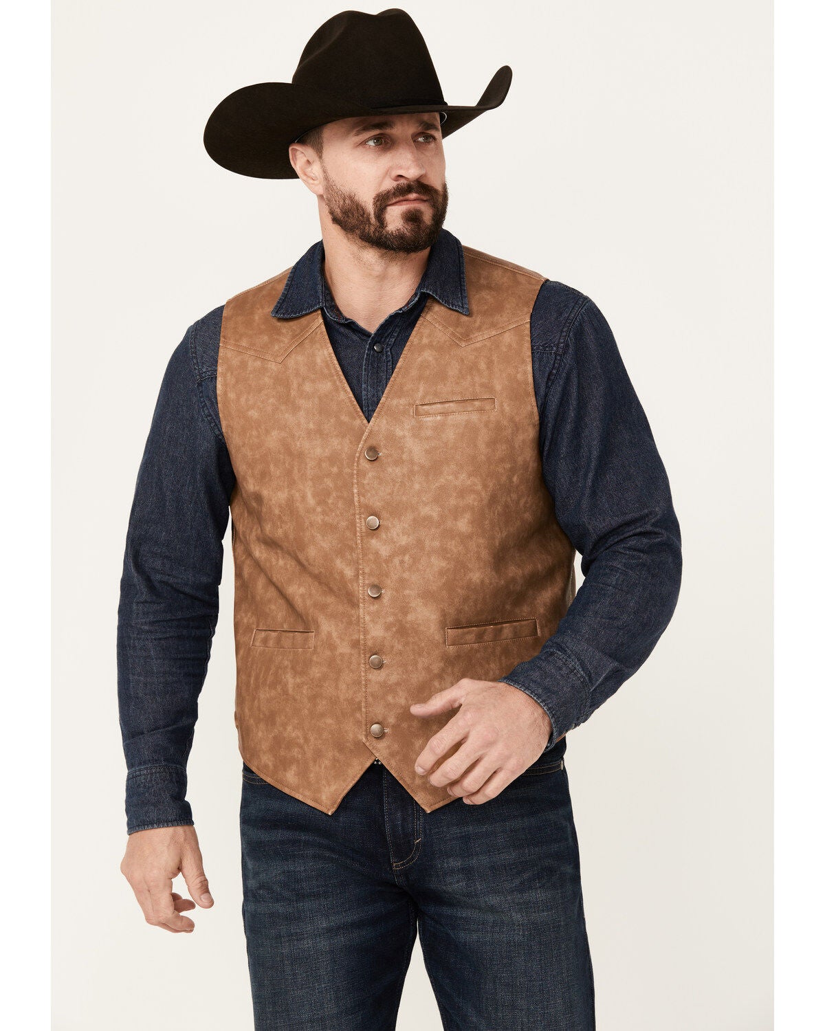 Cody James Men's Hoof Print Faux Leather Vest, Tan, hi-res