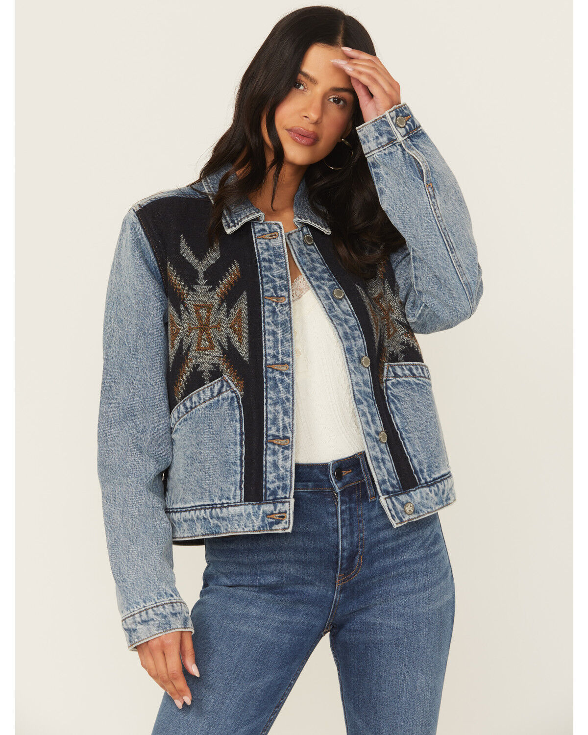 Image #2 - Idyllwind Women's Mallard Denim and Blanket Mix Jacket, Medium Wash, hi-res