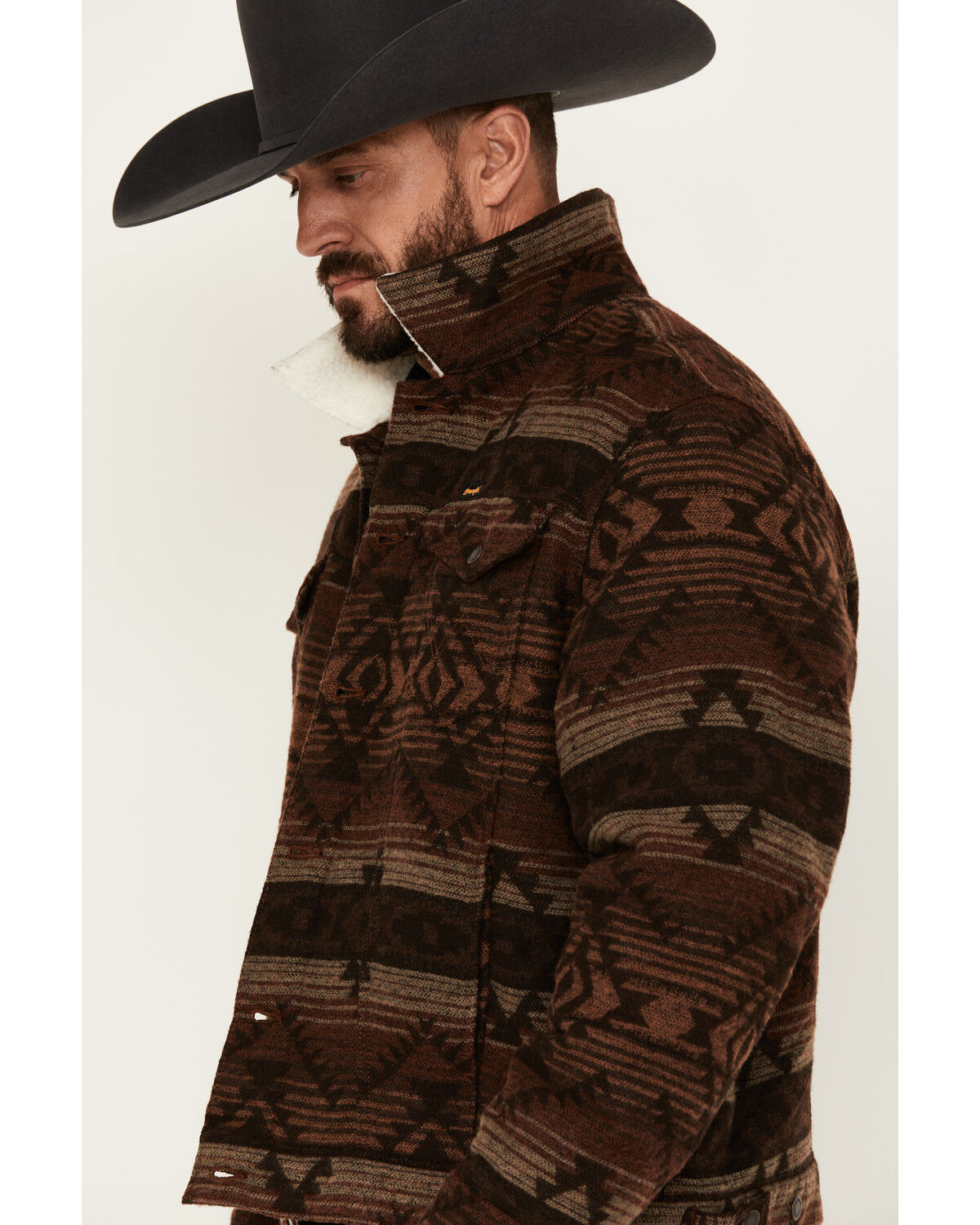 Image #2 - Wrangler Men's Southwestern Print Sherpa Lined Jacket, Brown, hi-res