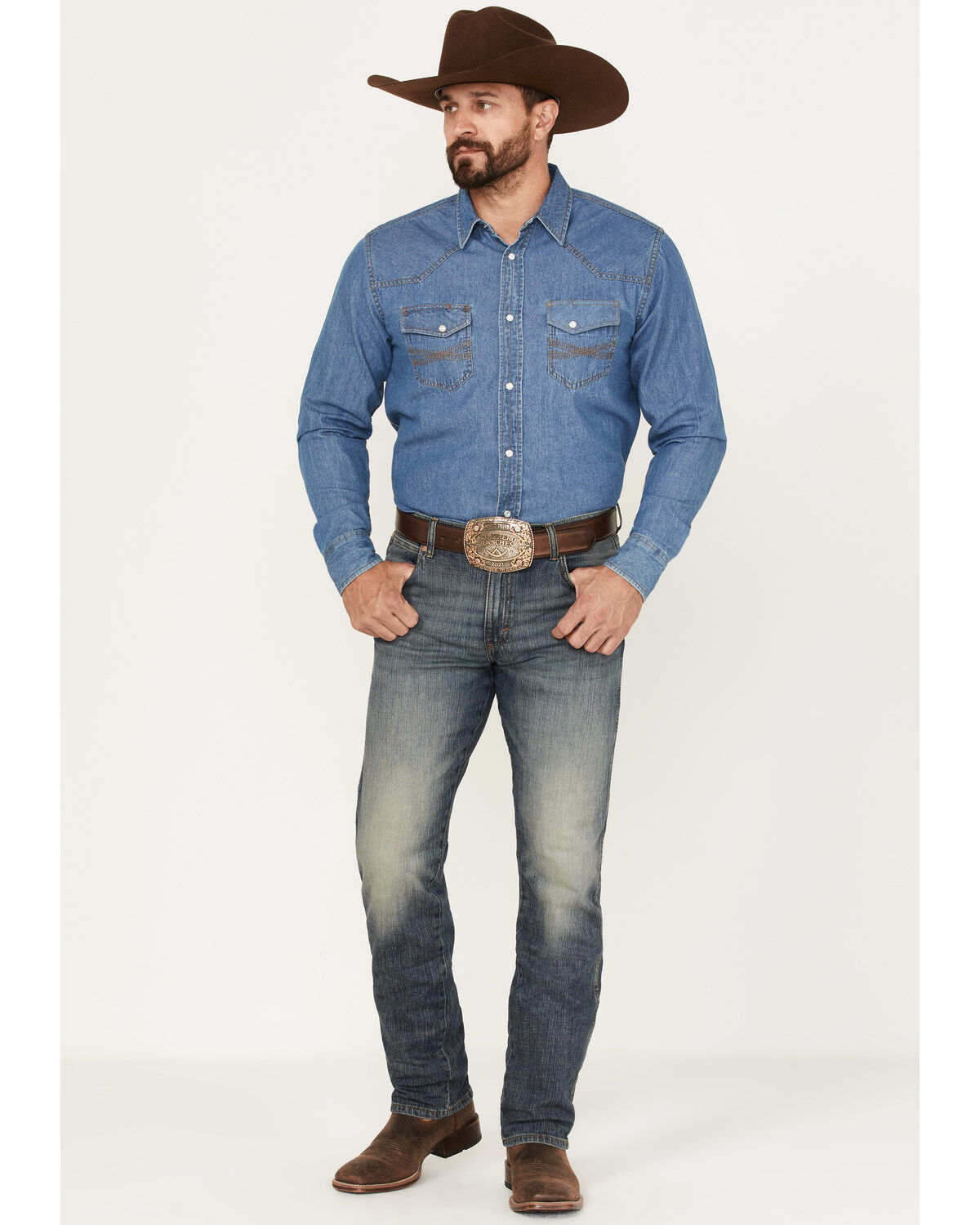 Image #1 - Wrangler Retro Men's Dark Night Medium Wash Slim Straight Stretch Denim Jeans, Medium Wash, hi-res