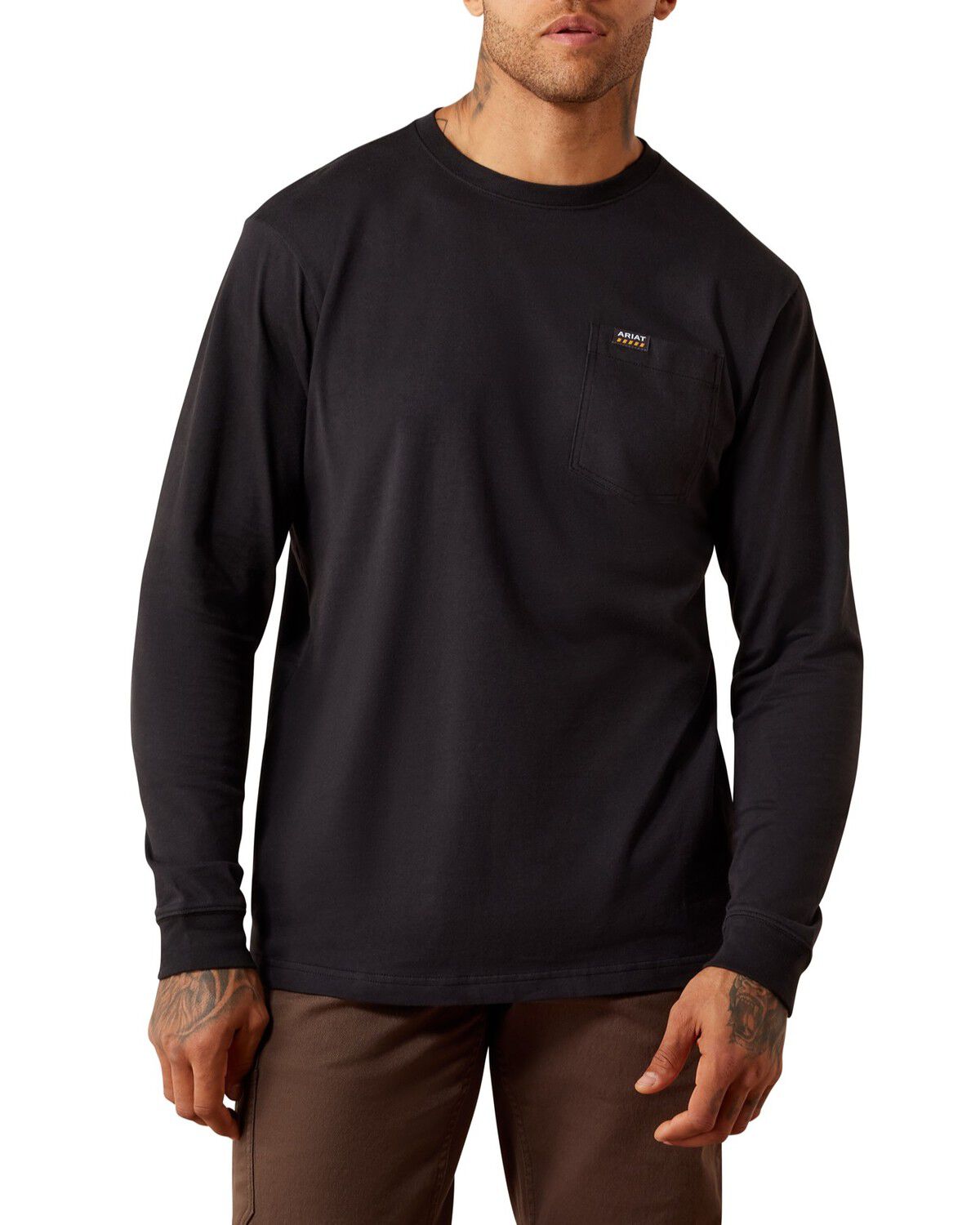 Image #2 - Ariat Men's Rebar&reg; Cotton Strong&trade; Eagle Skull Long Sleeve Work T-Shirt, Black, hi-res