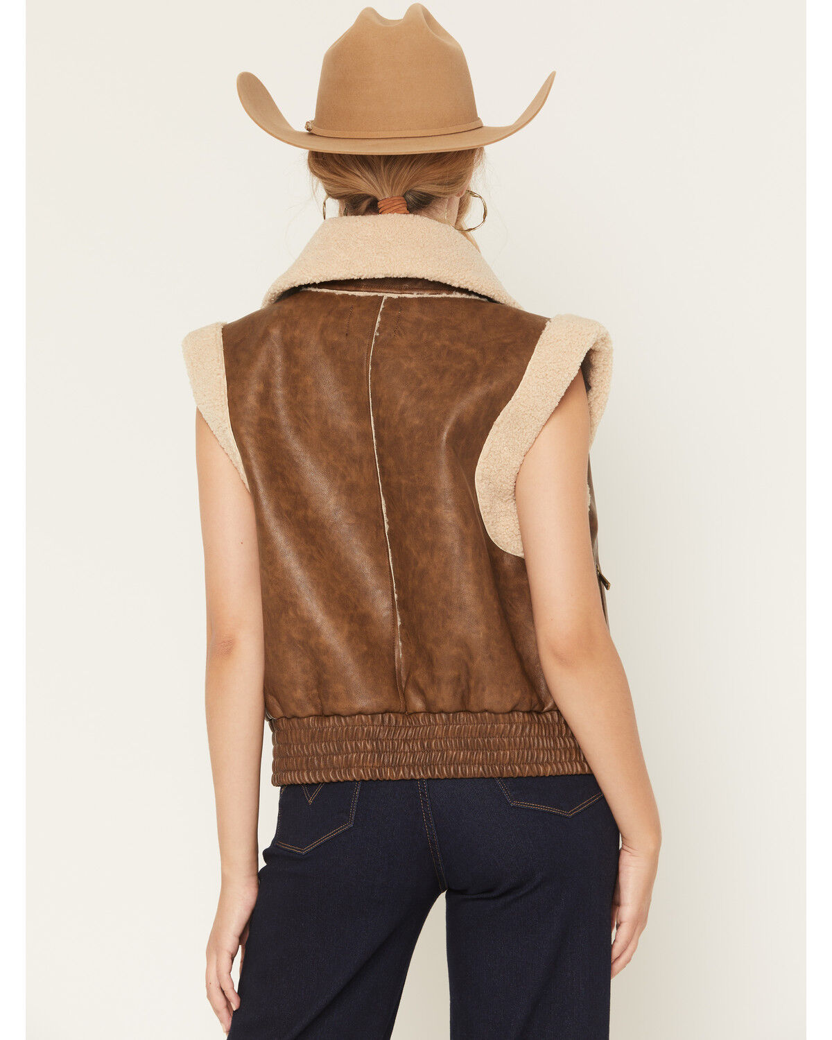 Image #4 - Ashley Women's Faux Leather Shearling Aviator Vest, Brown, hi-res