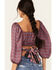 Image #4 - Beyond The Radar Women's Border Print Tie Back Top, Purple, hi-res