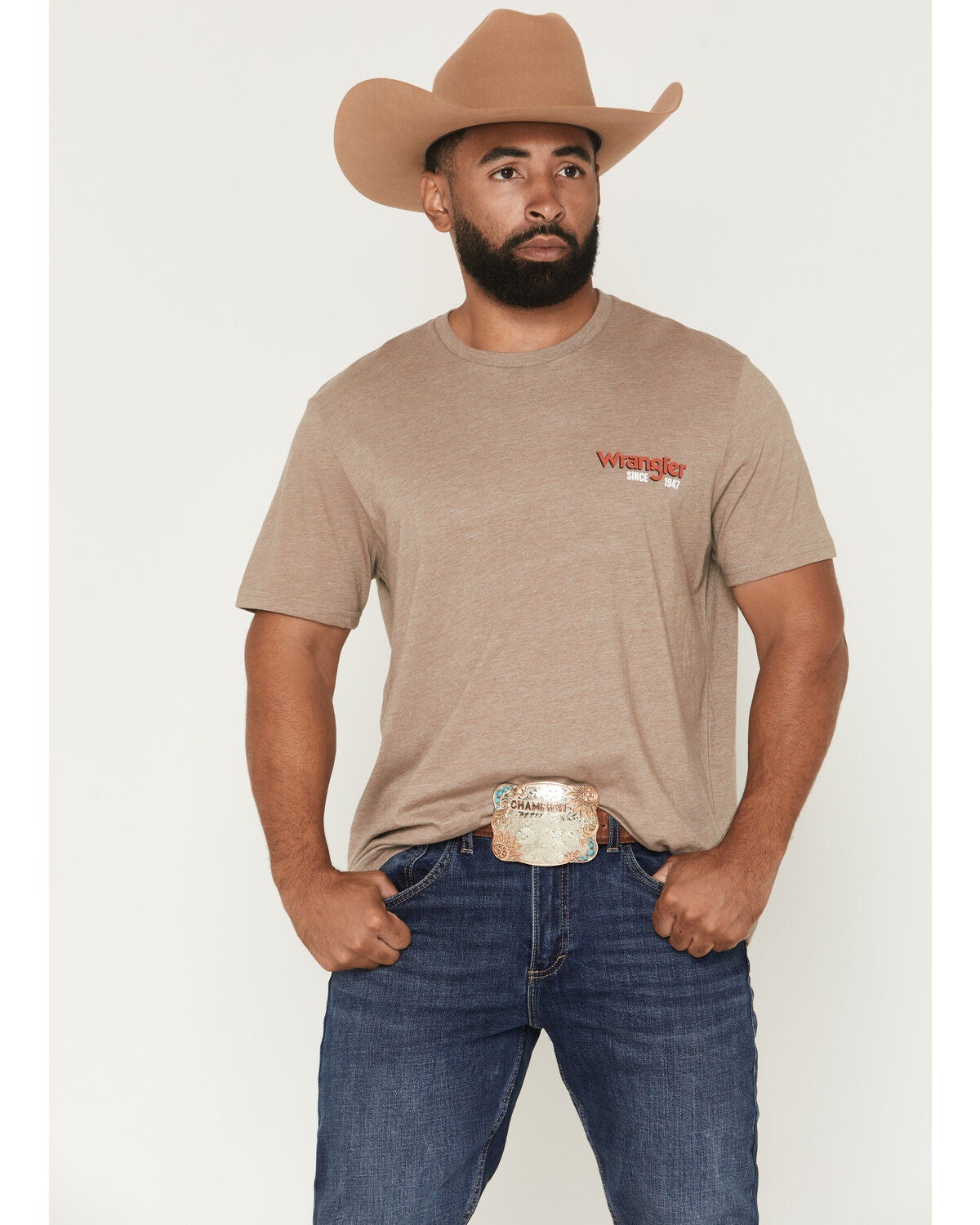 Image #2 - Wrangler Men's American Cowboy Short Sleeve Graphic T-Shirt, Taupe, hi-res