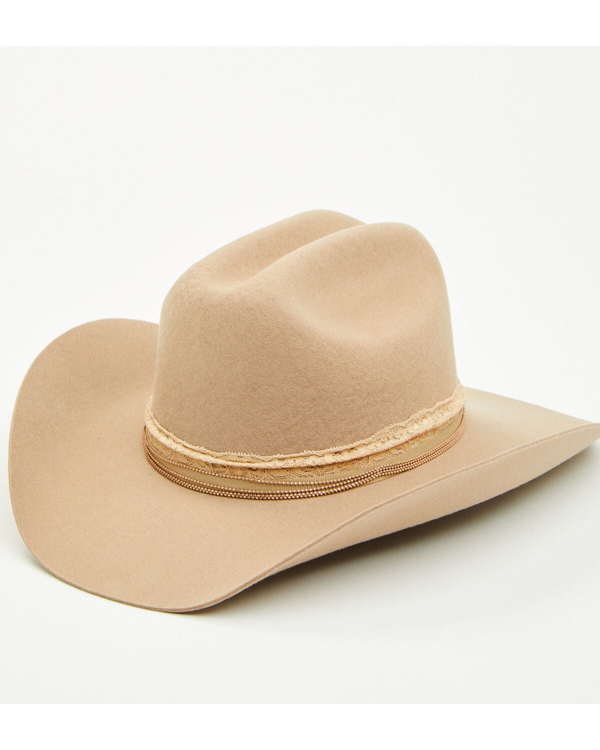 Shyanne Women's Lace Band Wool Cowboy Hat, Tan, hi-res