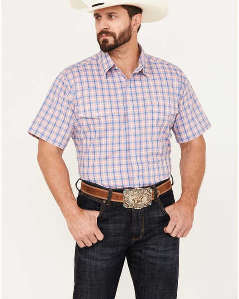 Wrangler Men's Wrinkle Resist Plaid Print Short Sleeve Pearl Snap Western Shirt, Multi, hi-res