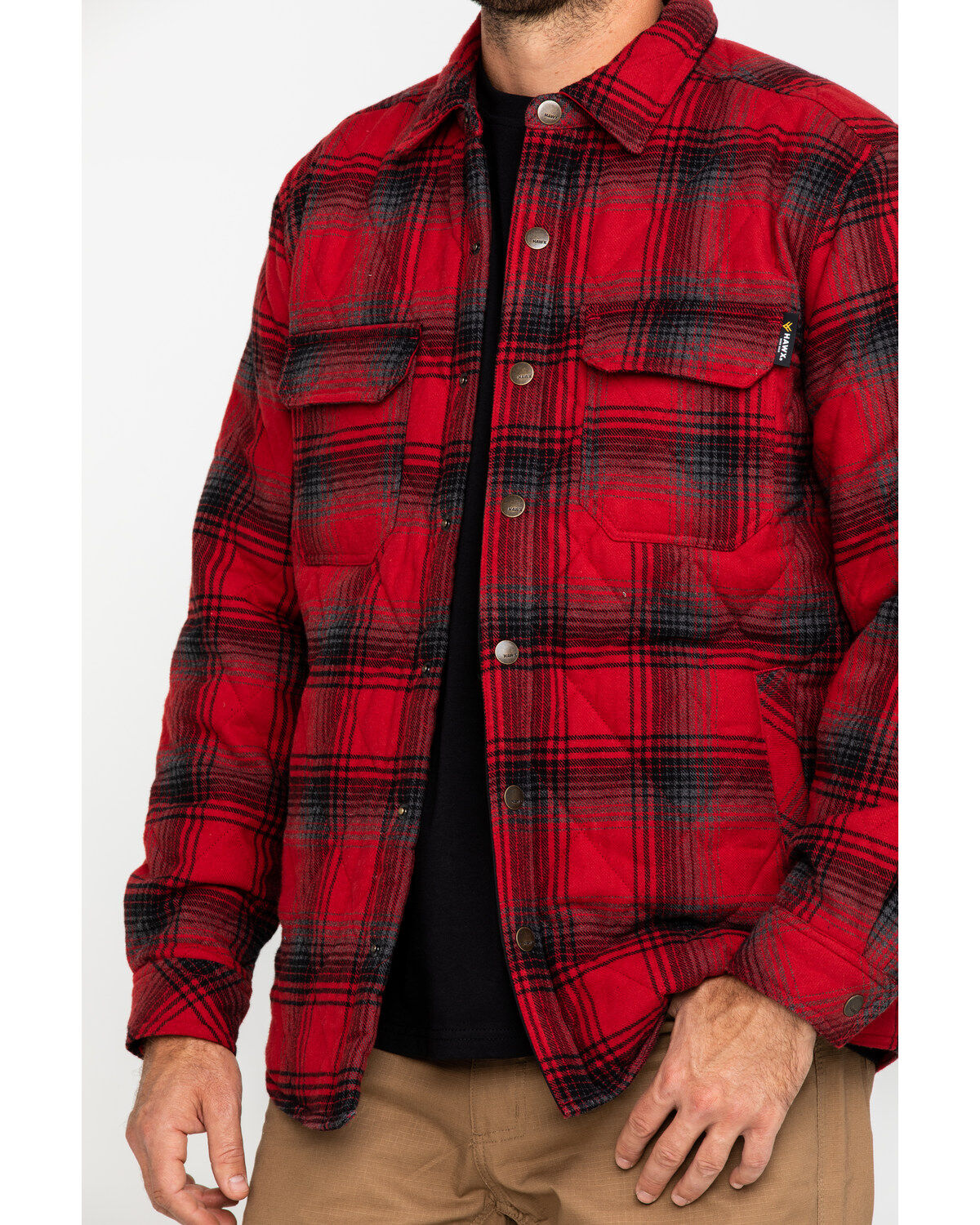 Image #4 - Hawx Men's Red Miller Plaid Quilted Flannel Work Shirt Jacket , , hi-res
