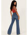 Image #3 - Rock & Roll Denim Women's Medium Wash High Rise Trouser Flare Jeans, Blue, hi-res