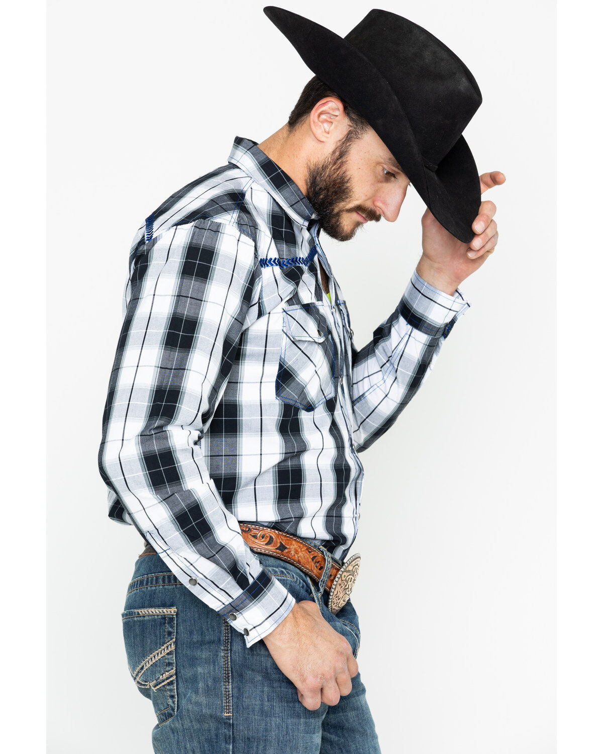 Image #6 - Cowboy Hardware Men's Block Plaid Print Long Sleeve Snap Western Shirt, , hi-res