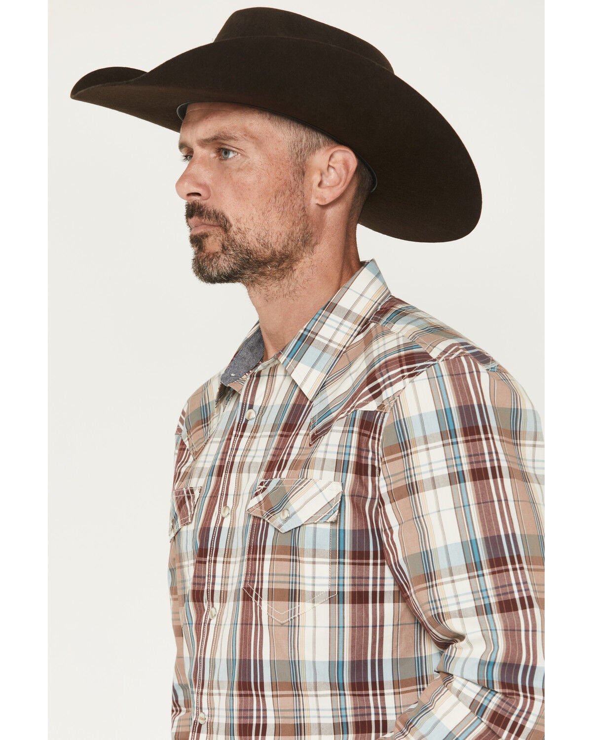 Image #2 - Cody James Men's Ridge Rider Plaid Print Long Sleeve Snap Western Shirt, Tan, hi-res