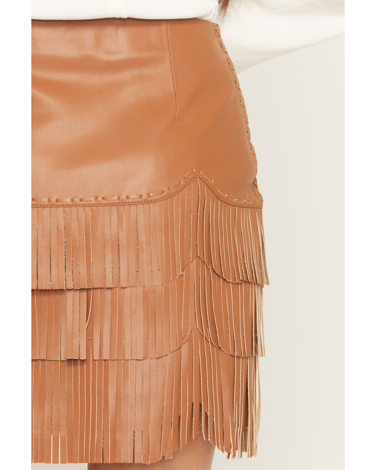 Image #4 - Idyllwind Women's Irene Fringe Faux Leather Skirt, Caramel, hi-res