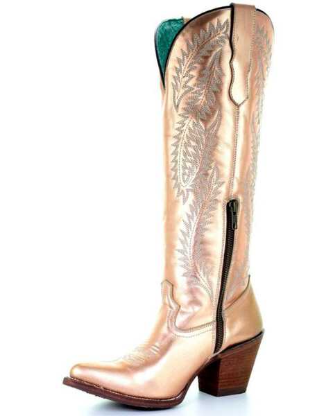 Image #2 - Corral Women's Gold Embroidery Tall Top Cowgirl Boots - Pointed Toe , , hi-res