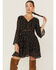 Beyond The Radar Women's Floral Faux Suede Cutout Bodice Bell Sleeve Dress, Black, hi-res