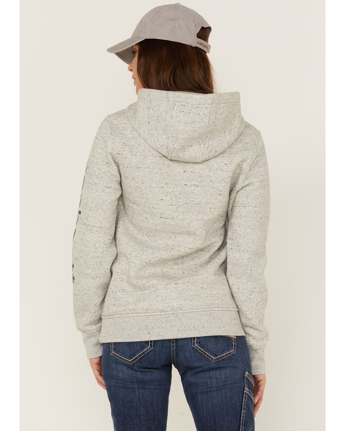Image #3 - Carhartt Women's Clarksburg Sleeve Logo Hooded Sweatshirt, Heather Grey, hi-res