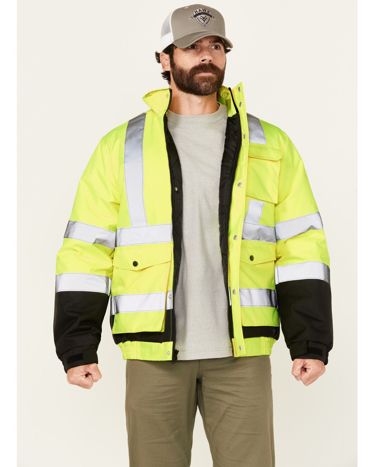 Hawx Men's Hi-Vis Bomber Jacket - Tall, Yellow, hi-res