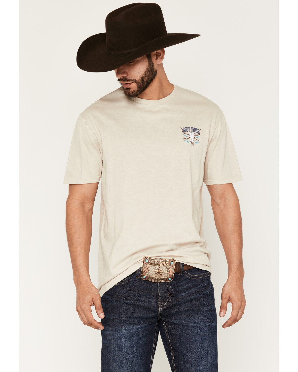 Image #1 - Cody James Men's Grab The Horns Short Sleeve Graphic T-Shirt, Sand, hi-res