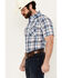 Image #2 - Ely Walker Men's Plaid Print Short Sleeve Snap Western Shirt, Blue, hi-res
