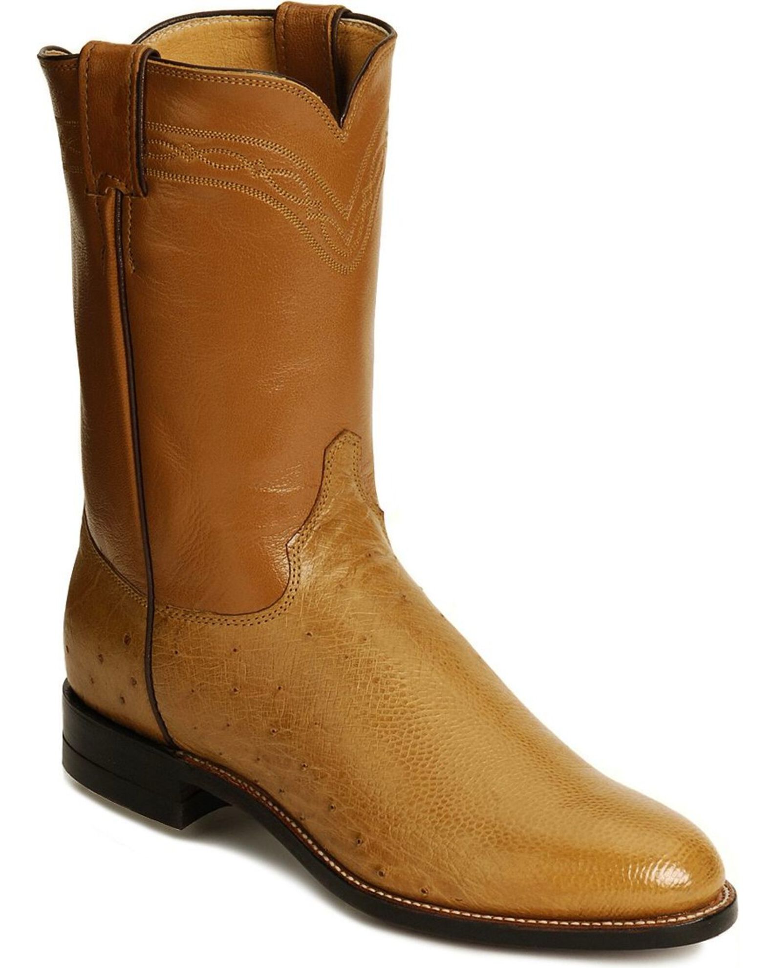 Justin Smooth Ostrich Roper Cowboy Boots