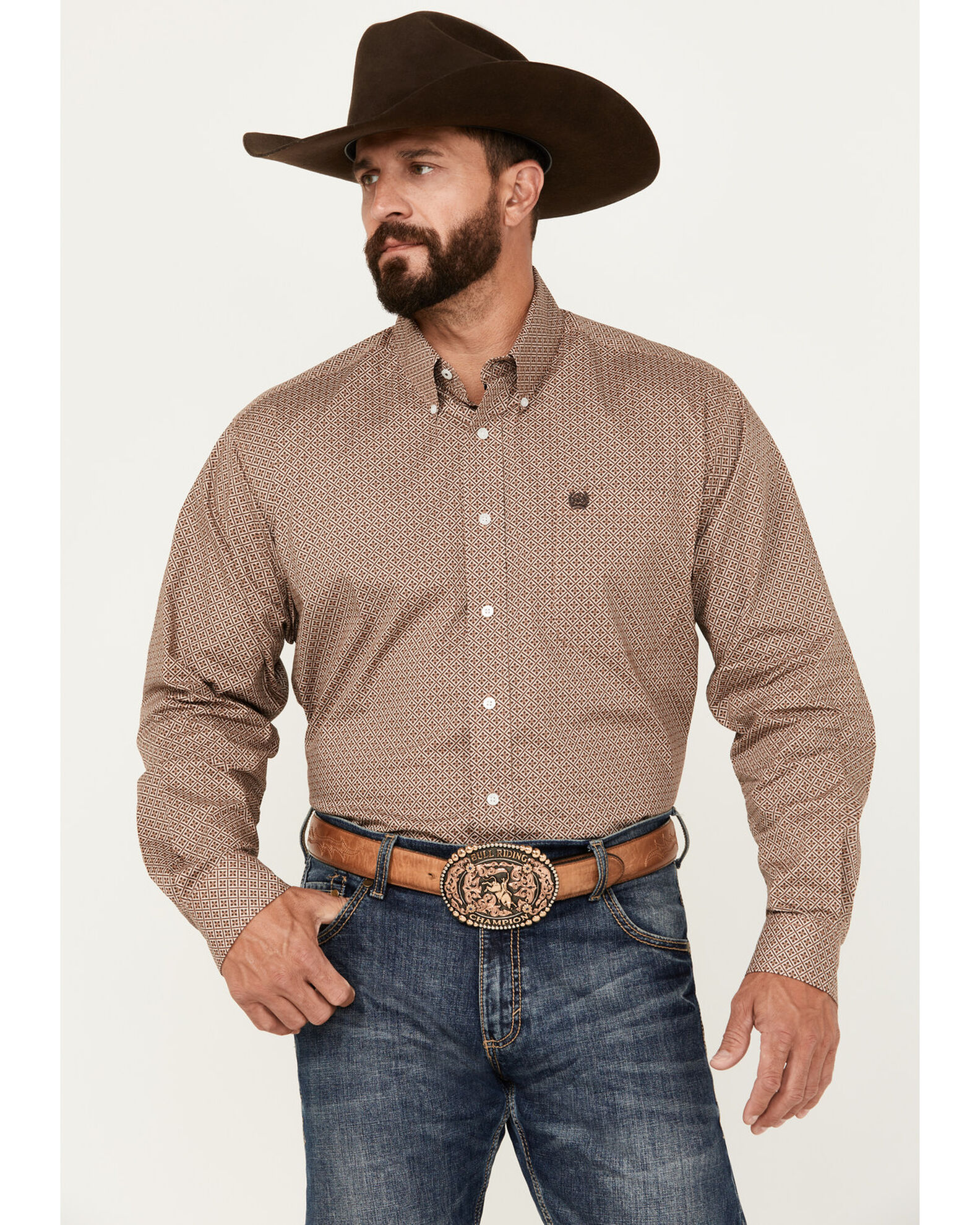 Cinch Men's Geo Print Long Sleeve Button Down Stretch Western Shirt