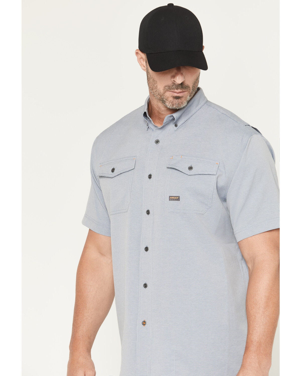 Image #2 - Ariat Men's Rebar Made Tough VentTEK Short Sleeve Button-Down Stretch Work Shirt, Blue, hi-res