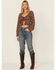 Wild Moss Long Sleeve Tie Front Ranched Floral Top, Tan, hi-res