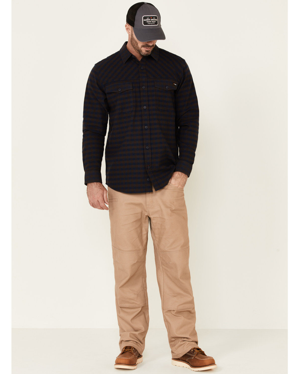 Image #2 - Hawx Men's Navy Newport Herringbone Stretch Check Long Sleeve Work Shirt , , hi-res