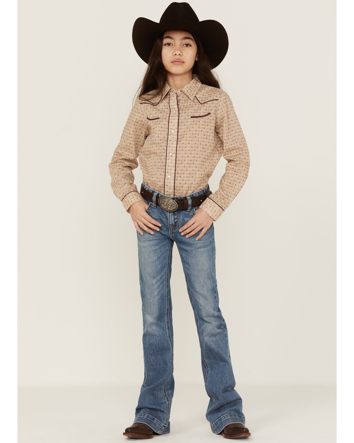 Image #2 - Roper Girls' Floral Print Long Sleeve Western Pearl Snap Shirt, , hi-res