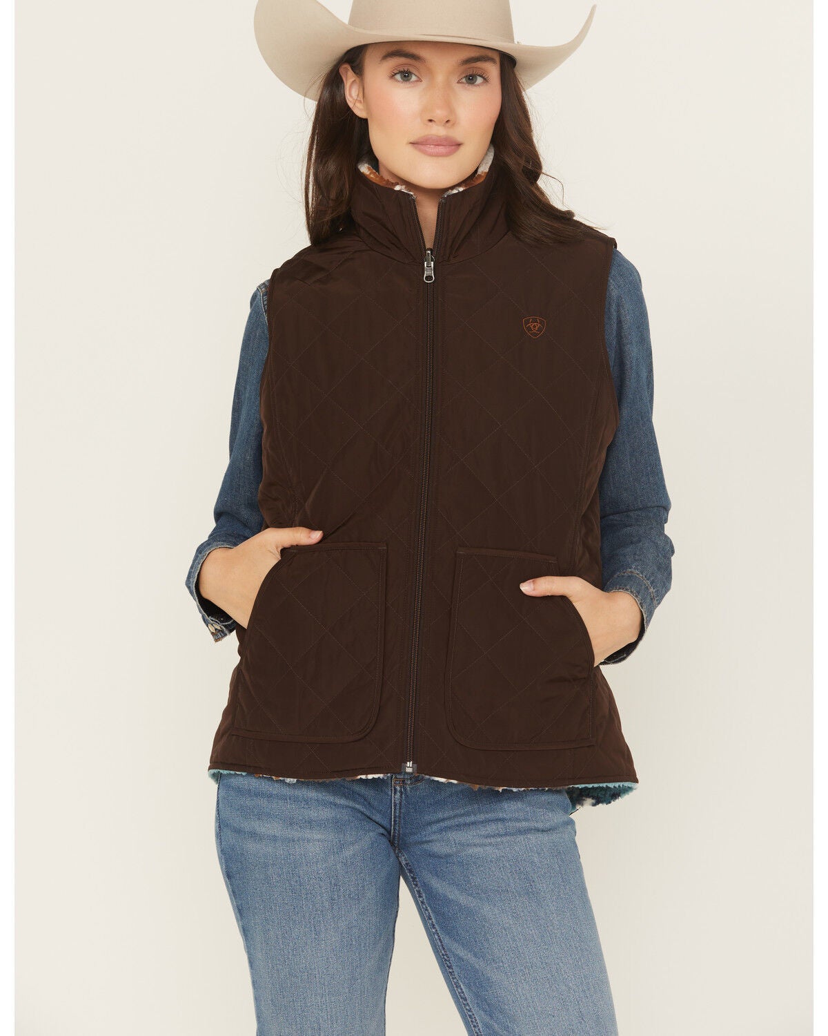 Ariat Women's Dilon 2.0 Reversible Insulated Vest, Brown, hi-res