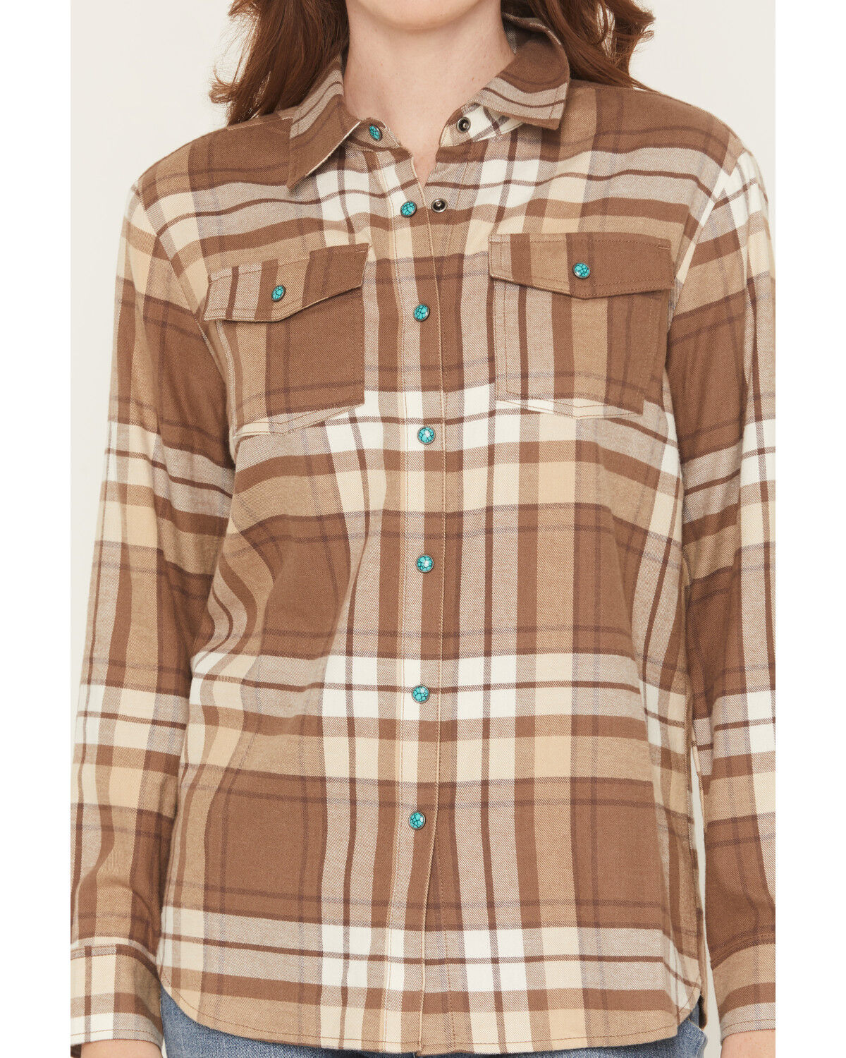 Image #3 - Shyanne Women's Elysprings Plaid Print Long Sleeve Snap Flannel Shirt, Coffee, hi-res
