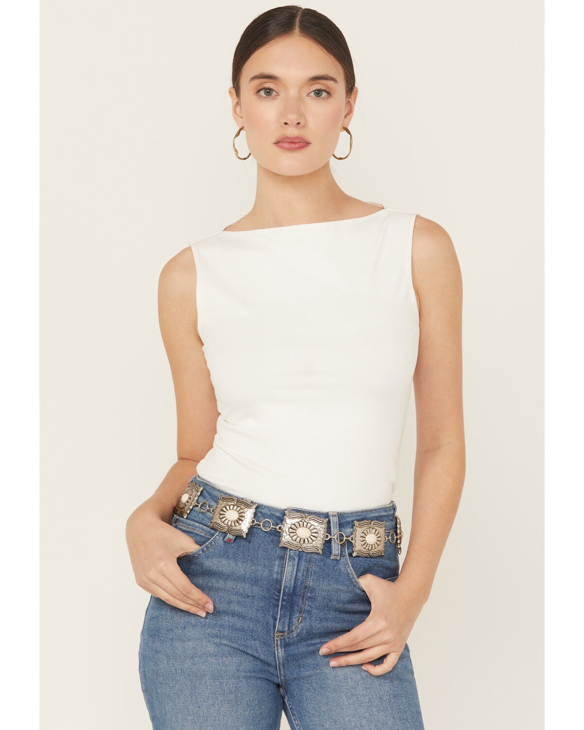 Idyllwind Women's Pennywell White Stone Chain Belt, Silver, hi-res