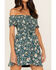 Shyanne Women's Floral Print Smocked Off Shoulder Dress , Deep Teal, hi-res