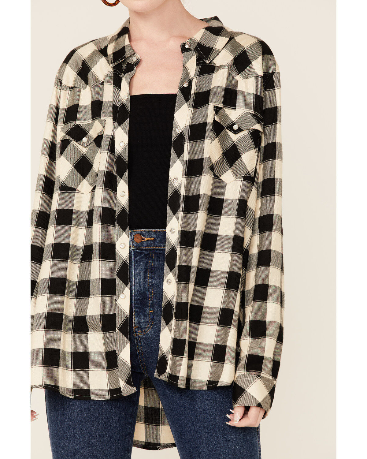 Image #2 - Stetson Women's Buffalo Plaid Print Long Sleeve Pearl Snap Shirt, White, hi-res