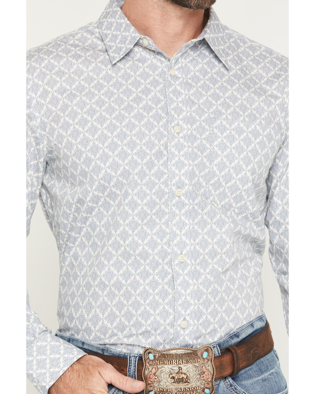 Image #3 - Gibson Trading Co Men's Deep Sea Geo Print Long Sleeve Button-Down Western Shirt, Blue, hi-res