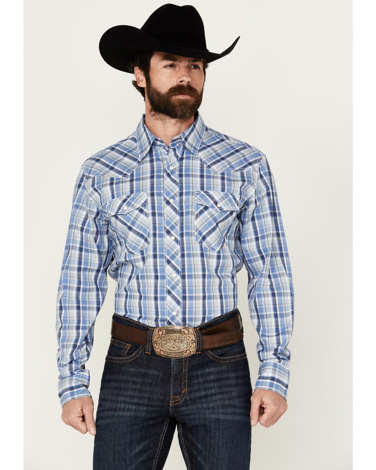 Image #1 - Wrangler 20X Men's Advanced Comfort Plaid Print Long Sleeve Snap Western Shirt, , hi-res