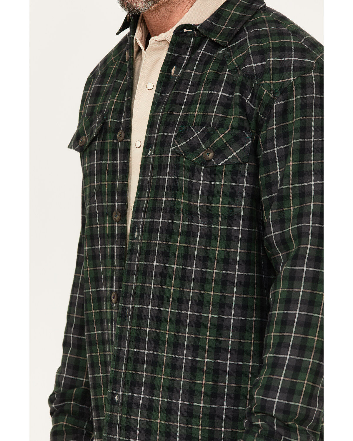 Image #3 - Cody James Men's Alder Tree Plaid Button Down Bonded Western Flannel Shirt Jacket, Green, hi-res