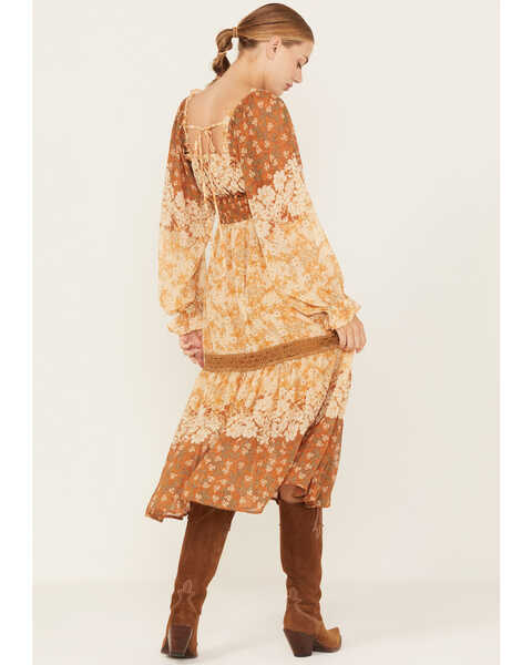 Image #4 - Miss Me Women's Floral Print Long Sleeve Midi Dress, Rust Copper, hi-res